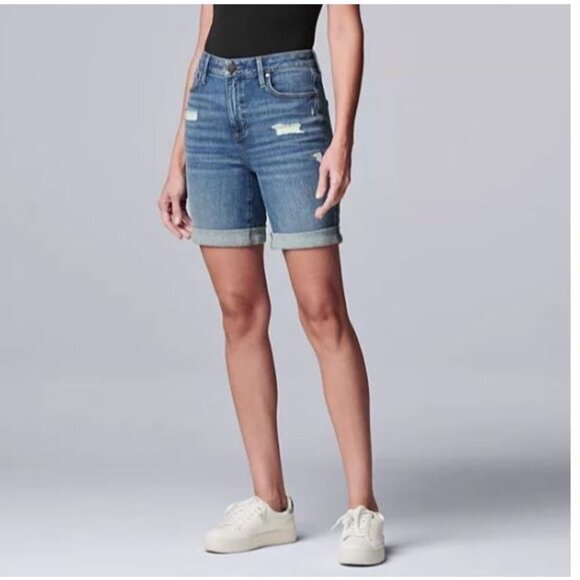 Simply Vera Wang Womens High Rise Distressed Bermuda Jean Shorts Sz 6 New - Picture 4 of 8